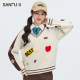 Sanfu sweater 2025 new spring interesting pattern striped V-neck casual petite tops for women 496394