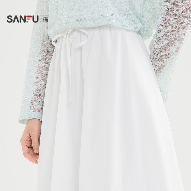 Sanfu white skirt 2025 new summer small draped a-line flower bud skirt women's clothing 501392
