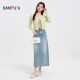 Sanfu denim skirt 2025 new spring simple cut straight back slit long skirt for women 499572
