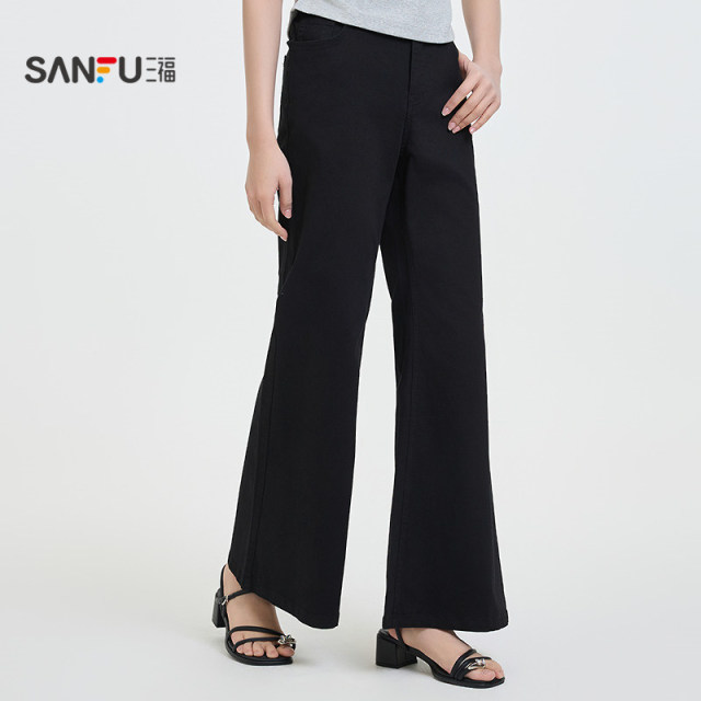 Sanfu casual pants 2025 new summer simple slim low waist bell-bottom pants white long pants women's clothing 498363
