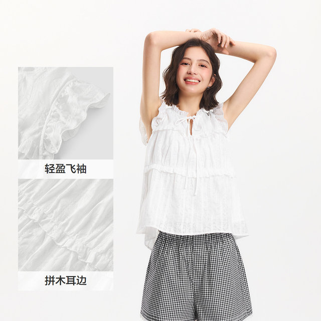 Semir short-sleeved shirt women's top with bow romantic gentle 2025 summer new flying sleeve texture shirt French