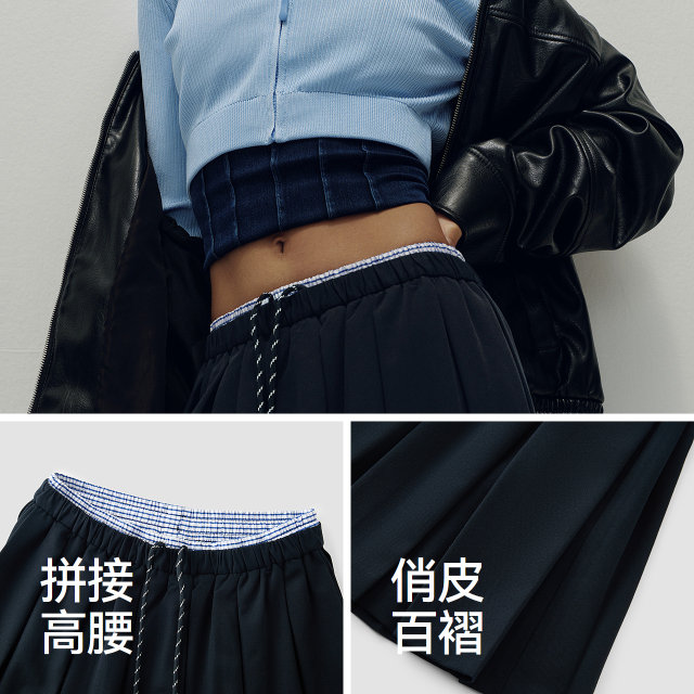 
[Same style in the mall] Semir skirt for women's college style contrasting elastic waist autumn 2025 new high-waist pleated skirt