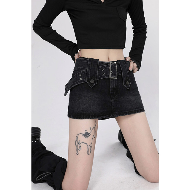 Hot girls wear large size denim skirt for women in summer new style fat girls look slim mm high waist hips big belt short skirt