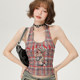 Girlhalo retro plaid halter neck sling for women in summer new slim sweet and cool hot girl underwear