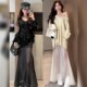 Mesh spliced ​​soft shadow fishtail skirt pleated hip high waist skirt internet celebrity hot 2025 spring and summer new skirt