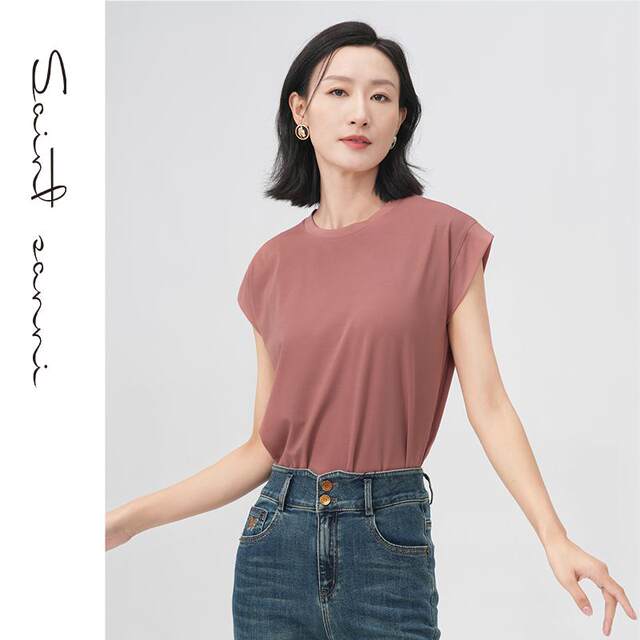 St. Hennise new round neck loose sleeveless wide -shoulder T -shirt women's pure color, lean vest, bottoming breathable GF123
