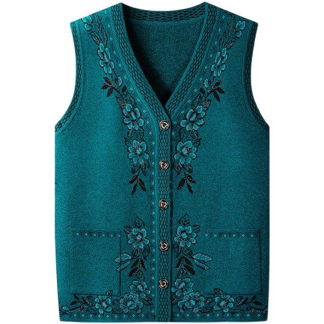 Middle-aged and elderly women's vest women's winter velvet thickened knitted warm vest old lady waistcoat grandma sweater cardigan