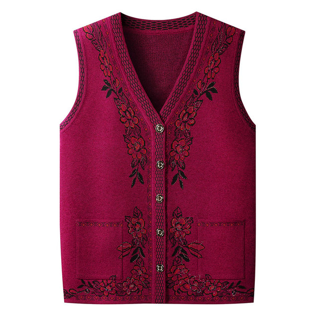 Middle-aged and elderly women's vest women's winter velvet thickened knitted warm vest old lady waistcoat grandma sweater cardigan