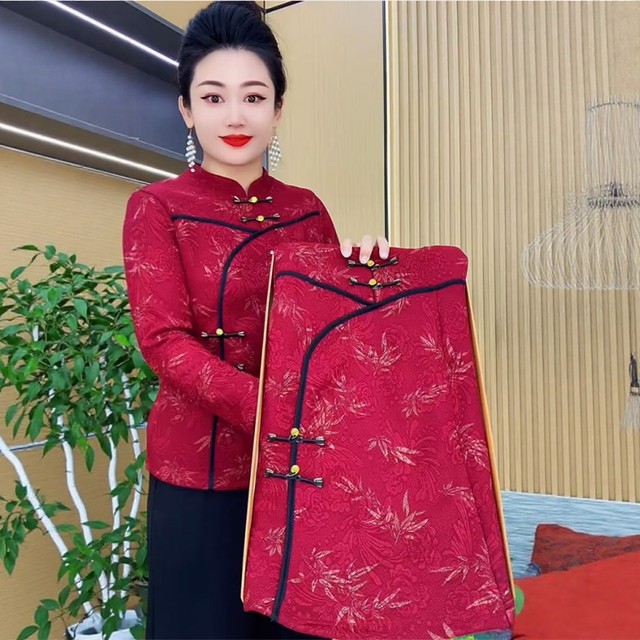 
Middle-aged and elderly women's new autumn style disc-buttoned retro-style shirts for women, loose, belly-covering, slimming, fashionable, versatile tops for women