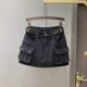 2024 autumn new models can adjust the waist retro -defense light work pocket pocket A -line hip -ray denim skirt women's tide