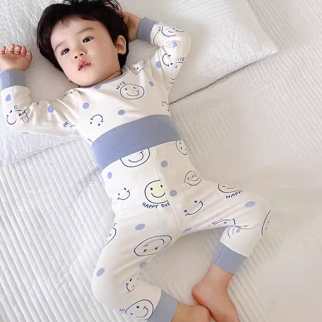 Baby boneless high -waisted autumn clothing baby cotton nursing belly, autumn pants children's autumn and winter warm underwear girl boys set
