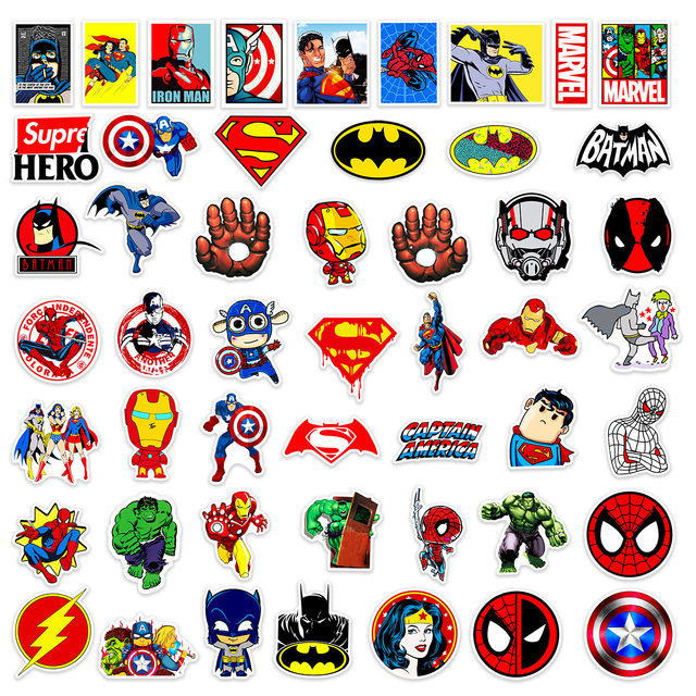 50 cartoon hero creative stickers notebook water cup guitar suitcase ...