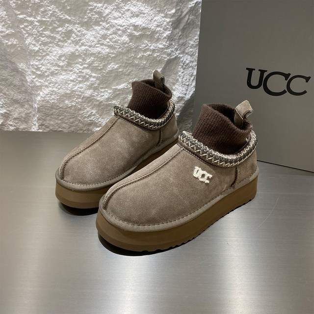 
2025 winter new ethnic style genuine leather thick sole plus velvet warm snow boots Boken Baotou Northeast bread shoes