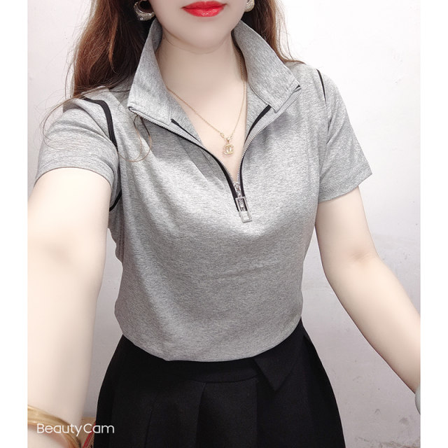 European Station 2025 Summer Short -sleeved Lotus New Tau Green Fashion Polo Shirt Western Slim Slim Cotton T -shirt Female