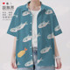Small fish fried shrimp tempura Japanese cartoon illustration floral large size short-sleeved shirt men's and women's fashion design without boundaries