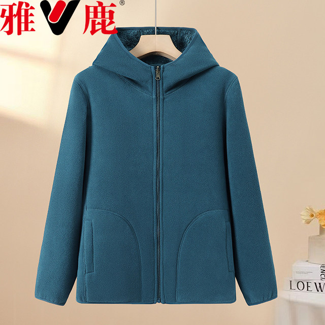 Yalu middle-aged and elderly mothers autumn and winter polar fleece jacket new cardigan plus velvet sweatshirt thickened warm casual top