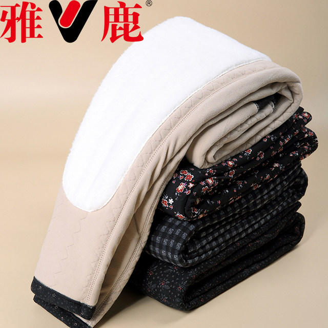 Yalu Mama's velvet thickened cotton pants winter high-waisted straight pants for middle-aged and elderly women's camel velvet cotton large size warm pants