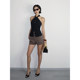 
VanessaLab halter neck buckle linen cross vest vest women summer black sleeveless niche commuter top