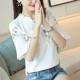 
Cotton ruffled short-sleeved shirt for women new summer V-neck embroidered bow top versatile shirt wholesale