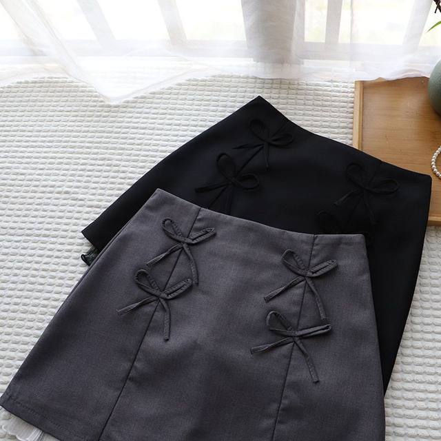 2025 summer new Korean version gauze mesh splicing bow suit skirt women's A-line short skirt 3683 Qiangming women's clothing