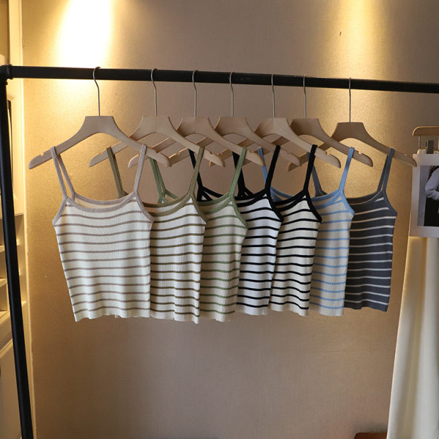 
Universal inner wear 2025 new Korean style striped suspender knitted base anti-exposure top 9945 Qiangming women's clothing