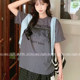 Light gray T-shirt for women's summer loose short-sleeved 2025 new large version base T-shirt casual round neck printed top