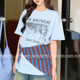 Light gray T-shirt for women's summer loose short-sleeved 2025 new large version base T-shirt casual round neck printed top
