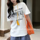Light gray T-shirt for women's summer loose short-sleeved 2025 new large version base T-shirt casual round neck printed top