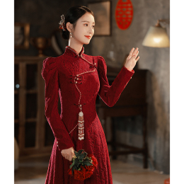 Toast Bride Wedding Red Long Sleeve Cheongsam Superior Chinese Style Wedding Dress Back Door Dress Woman Winter