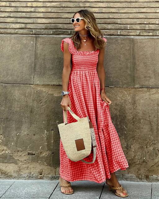 Cross -border independent station Amazon Europe and the United States on the streets of summer women's clothing grid strands
