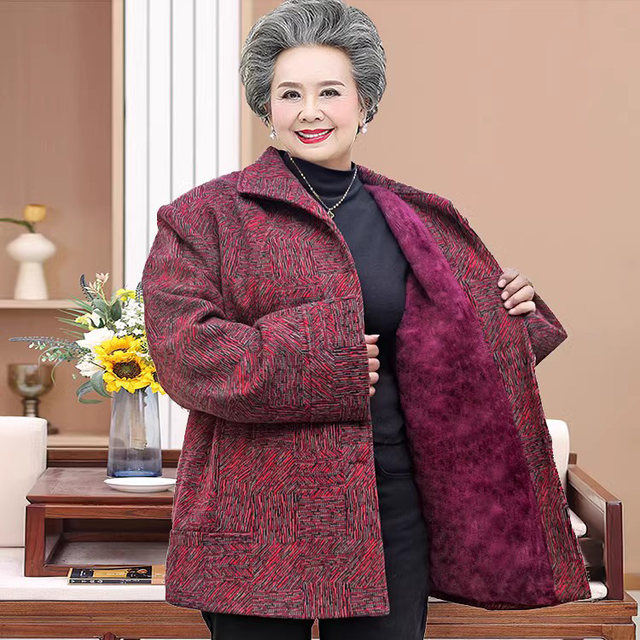 Fat grandma in winter plus velvet thickened elderly jacket large size women's clothing plus fat and mothers autumn clothes elderly clothes
