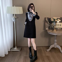 Black New Chinese National Style Cheongsam Dress Female Autumn and Winter Style Superior Herbian Style Embroidered Little Black Dress Plush