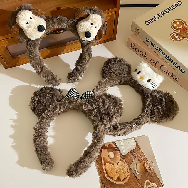 
Full of vitality, cute plush cat headband for women, autumn and winter new face wash, makeup, facial mask, headband, cartoon hair accessory
