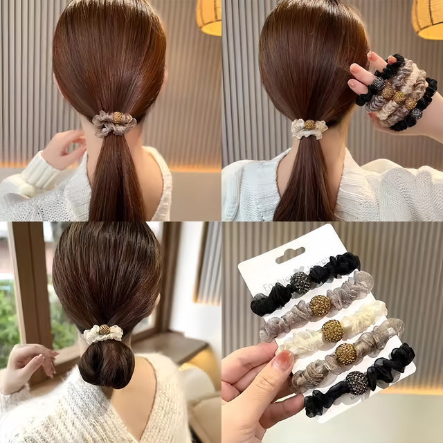 Fashionable head rope hair ring Internet celebrity head rope tie hair new hair rope Organya rhinestone head rope mesh pleated hair accessories