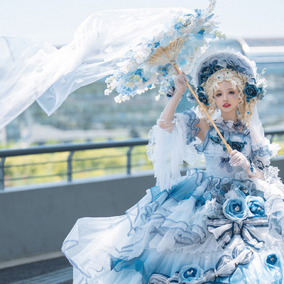 taobao agent Six Mangxing Lolitael Manching Fragrant Blue Flower Marry Xie Anran's same model Lolita as a flower umbrella flutter