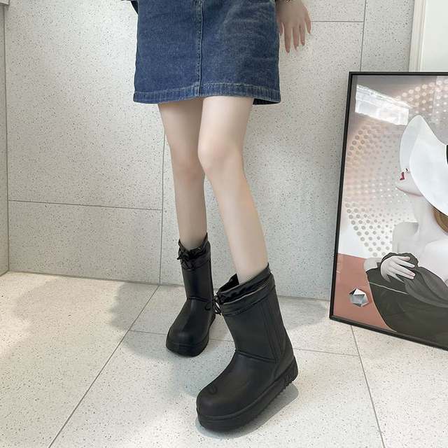 New winter plus velvet warm outdoor waterproof snow boots women's boots non-slip flat sole medium cylinder thickened cotton shoes cotton boots