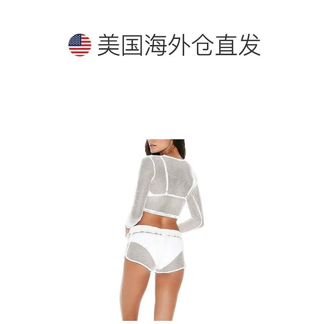 Self -operated L Space women's Sarah white long -sleeved sewn melting net cloth short top -white [white [
