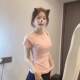 Korean pink front shoulder round neck short-sleeved T-shirt for women in summer 2025 new basic retro slim short top
