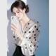 Brand discount store counter withdrawal cabinet white polka dot satin shirt women's unique and beautiful waist-hugging shirt high-end feeling