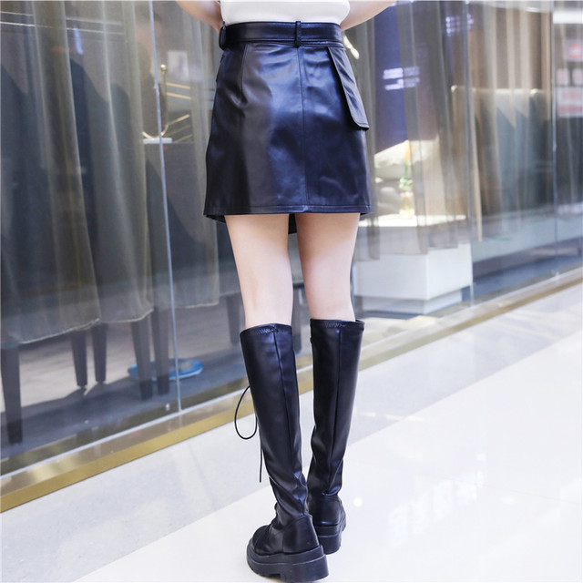 A-line skirt for women 25 autumn new genuine leather red leather skirt sheepskin high-waisted slim short skirt asymmetrical skirt