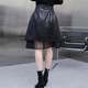 Sewed skirt 2025 autumn new genuine leather high waist leather skirt sheepskin tulle skirt black mid-skirt slim skirt
