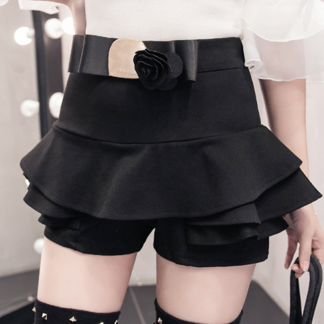 Ruffled cake skirt for women in spring and summer versatile slim and anti-exposure A-line miniskirt elastic waist pleated skirt pants
