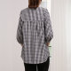 Retro black and white plaid shirt female medium long V -neck seven -point sleeve lantern sleeve sleeve sleeve jacket loose large size early autumn
