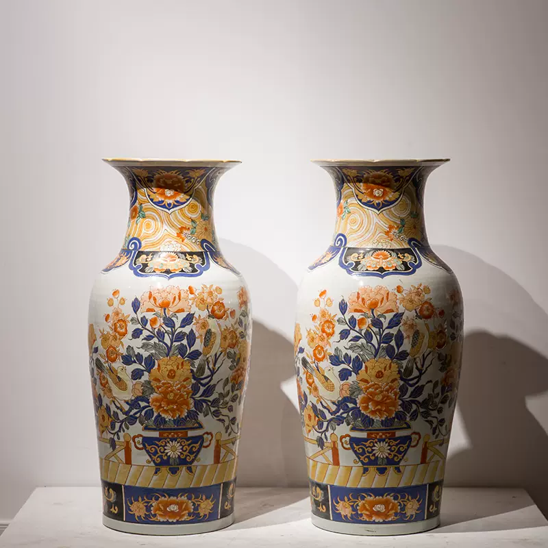 中国花瓶 景德镇 古董品 重工粉彩 特大高さ82cm古美術 山水紋 松鶴