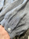 Exquisite slack feeling ~ round neck half-open sleeved grey blue woven striped A-spoke linen shirt top