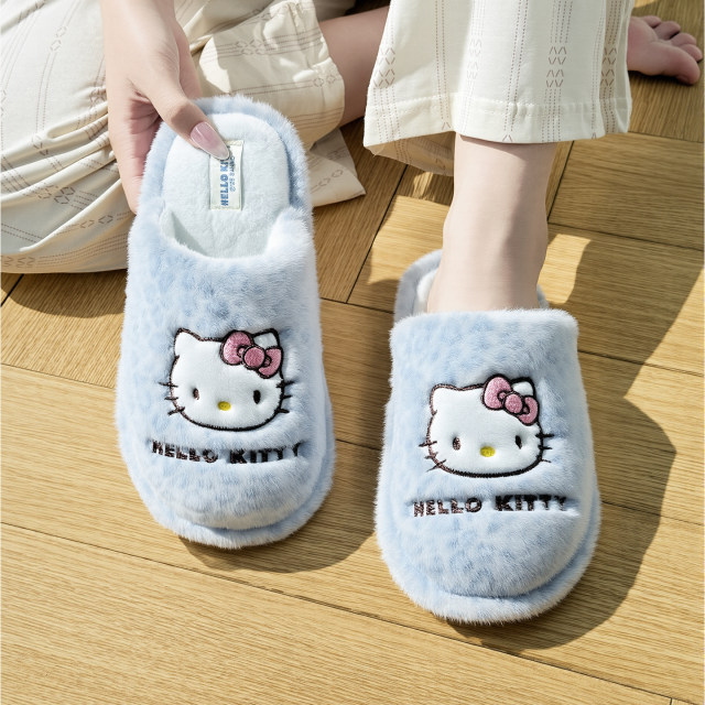 Genuine HelloKitty cotton slippers for women in winter cute soft-soled leopard print home indoor warm non-slip kt slippers