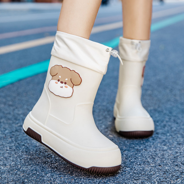 Japanese cute rain boots for women new fashion lightweight rain boots plus velvet adult ladies water shoes waterproof non-slip rubber shoes