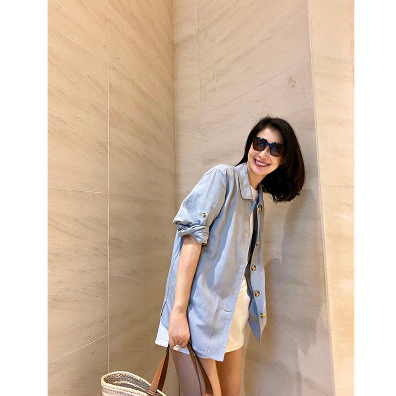 amandax定制轻垂感翻领三色亚麻多场合外搭衬衫外套