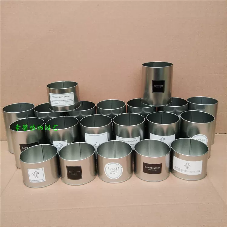 磨砂银系列铁罐花盆铁罐盆栽花器ins贴纸铁罐盆栽金属罐花盆