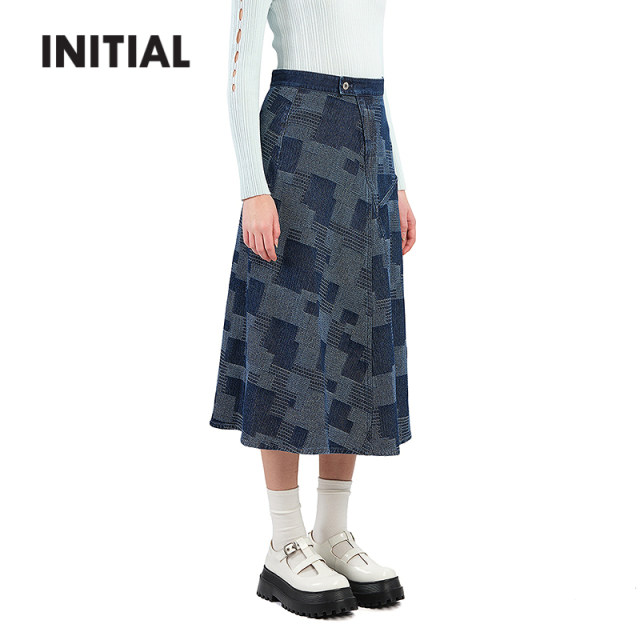 
INITIAL25 spring and summer new irregular spliced ​​denim skirt for women VV555
